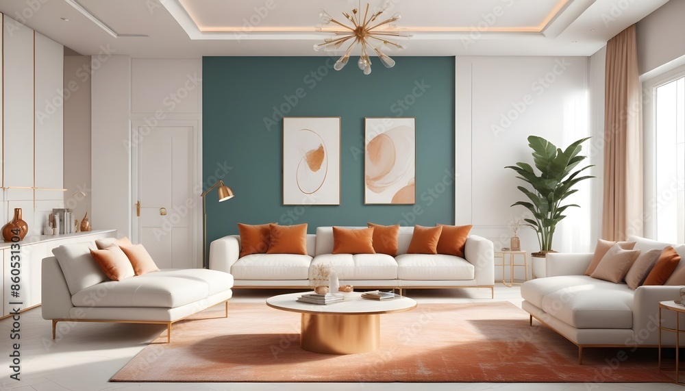 Fototapeta premium white and gold theme modern interior design