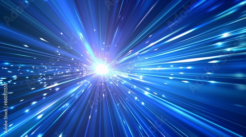 Dynamic blue light rays in motion abstract vector design for science and technology wallpaper