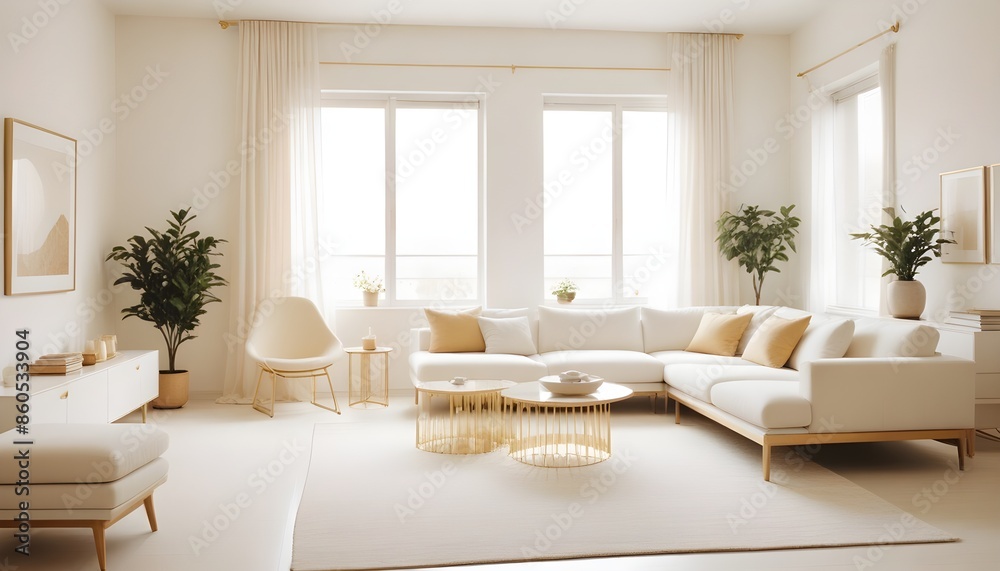 Fototapeta premium white and gold theme modern interior design