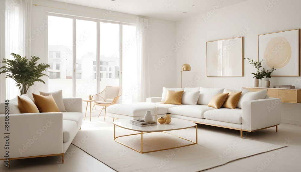 Fototapeta premium white and gold theme modern interior design