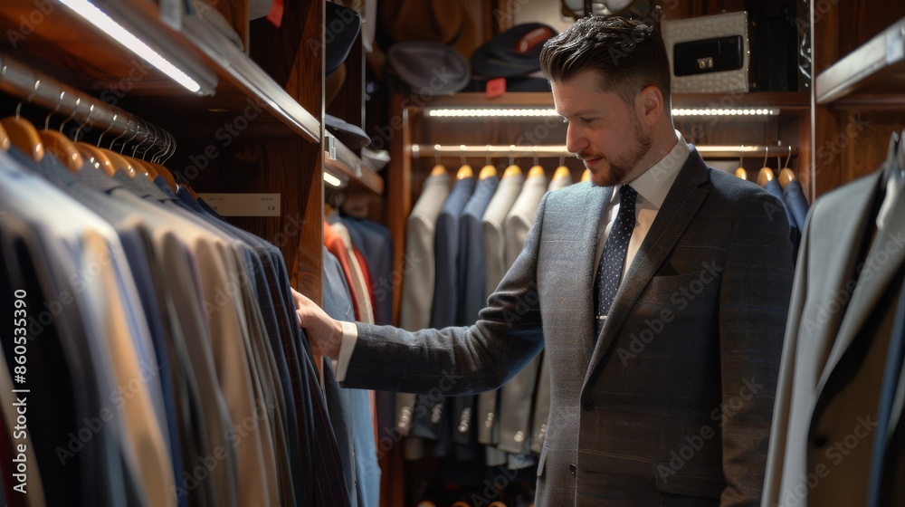 Man ordering bespoke suits from a Savile Row tailor’s online shop Man ordering bespoke suits from a Savile Row tailor’s online shop
