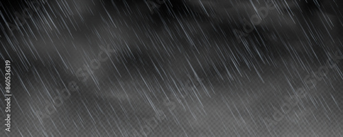 Raindrops on transparent background. Storm with rain and white cloud isolated on transparent background. Downpour, hail rainy weather. Rain and snow, rain and hail png.
