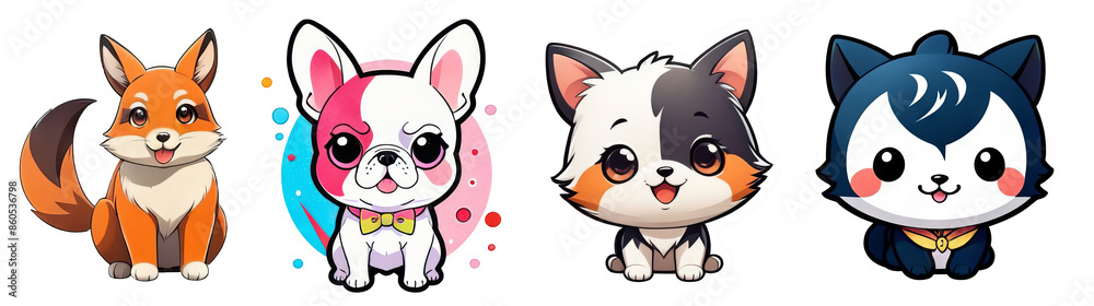 Cute animals stickers. Isolated stickers featuring cute animals. Cartoon image. Cute animals stickers. Isolated stickers featuring cute animals. Cartoon image.