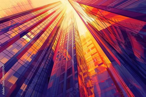 Skyscrapers Background at Sunset with Geometric Pattern