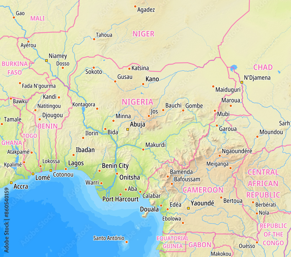 Map of Nigeria and surrounding countries With country names In English Map of Nigeria and surrounding countries With country names In English