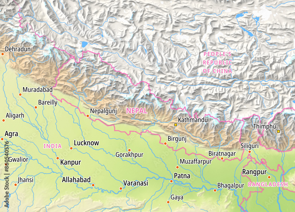 Map of Nepal and surrounding countries with country names In English Map of Nepal and surrounding countries with country names In English