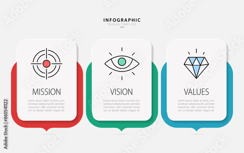 Infographic 3 Step timeline journey, calendar Flat simple infographics design template. Mission, vision and values concept with 3 options, vector illustration.