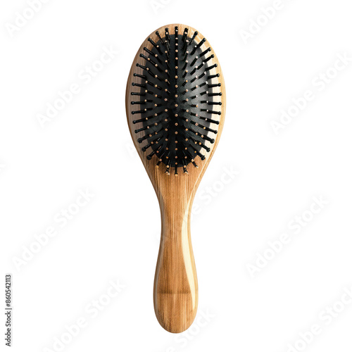 High-quality wooden hairbrush with black bristles on a white background, ideal for hairstyling, grooming, and daily use.
