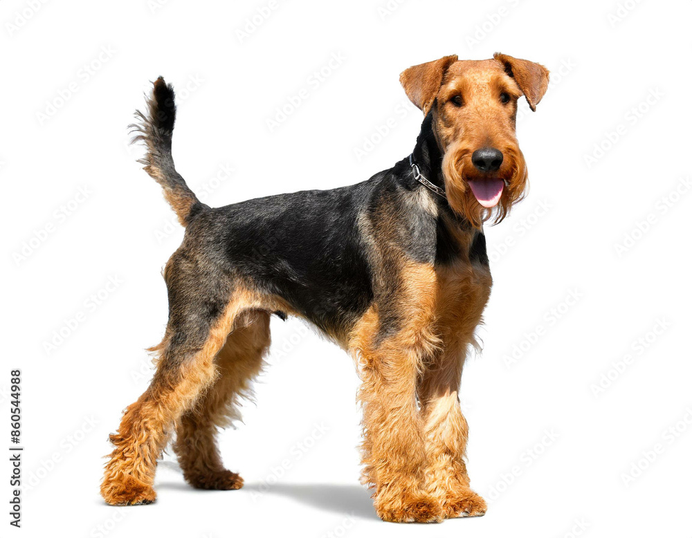 Airedale Terrier stehend isoliert auf weißen Hintergrund, Freisteller Airedale Terrier stehend isoliert auf weißen Hintergrund, Freisteller