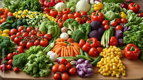 Variety of fresh vegetables decorated on the table
