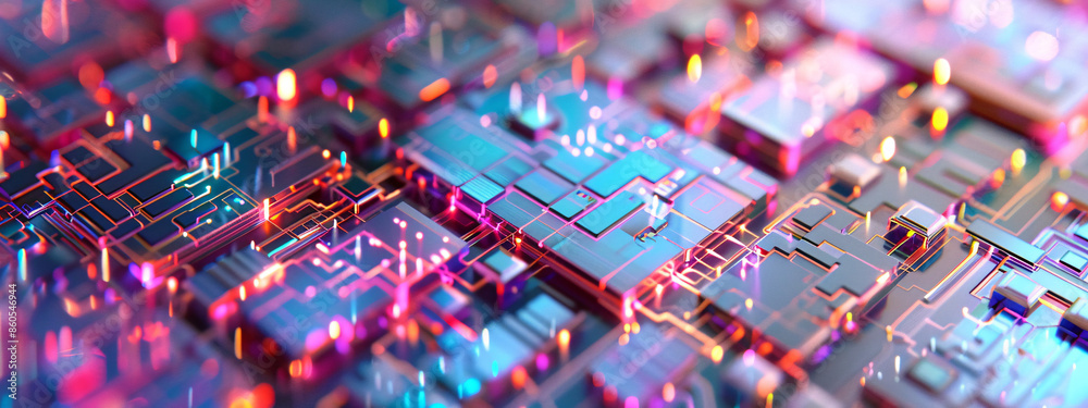 Obraz premium Close-up of next-generation computer chip with 3D architecture, high-resolution, high-definition (HD), ultra high-definition (UHD), professional-grade