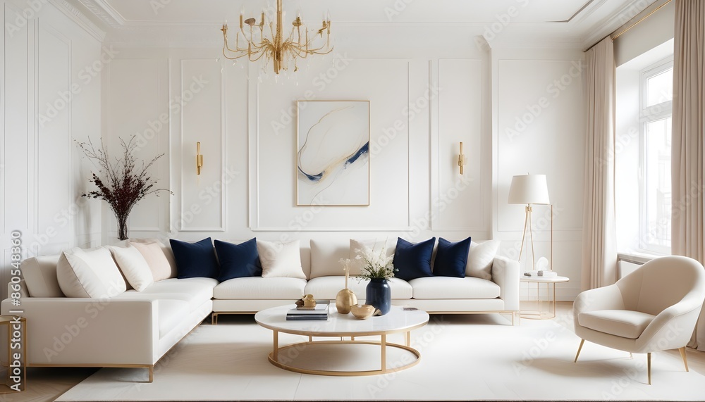 Fototapeta premium white and gold theme modern interior design