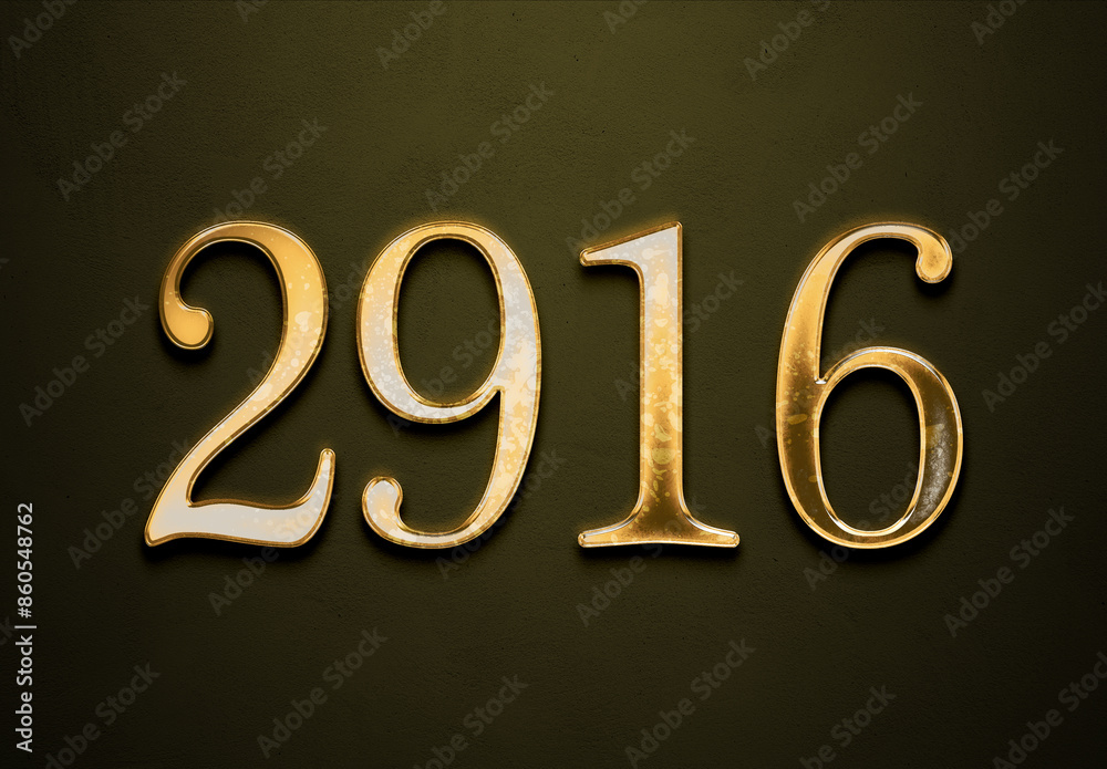 Old gold effect of 2916 number with 3D glossy style Mockup. Old gold effect of 2916 number with 3D glossy style Mockup.