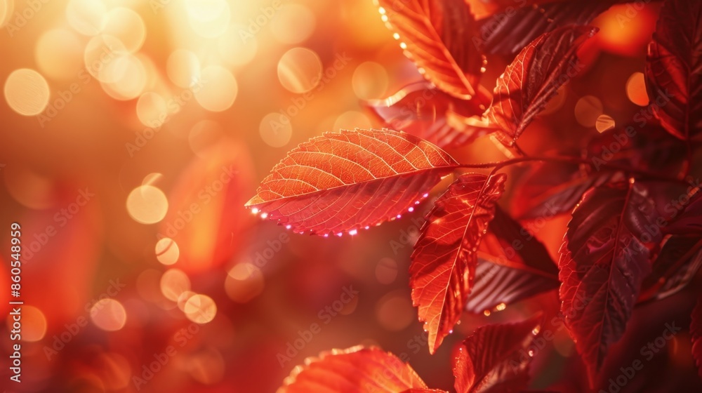 Red Autumn Leaves with Bokeh Background, Generative AI Red Autumn Leaves with Bokeh Background, Generative AI