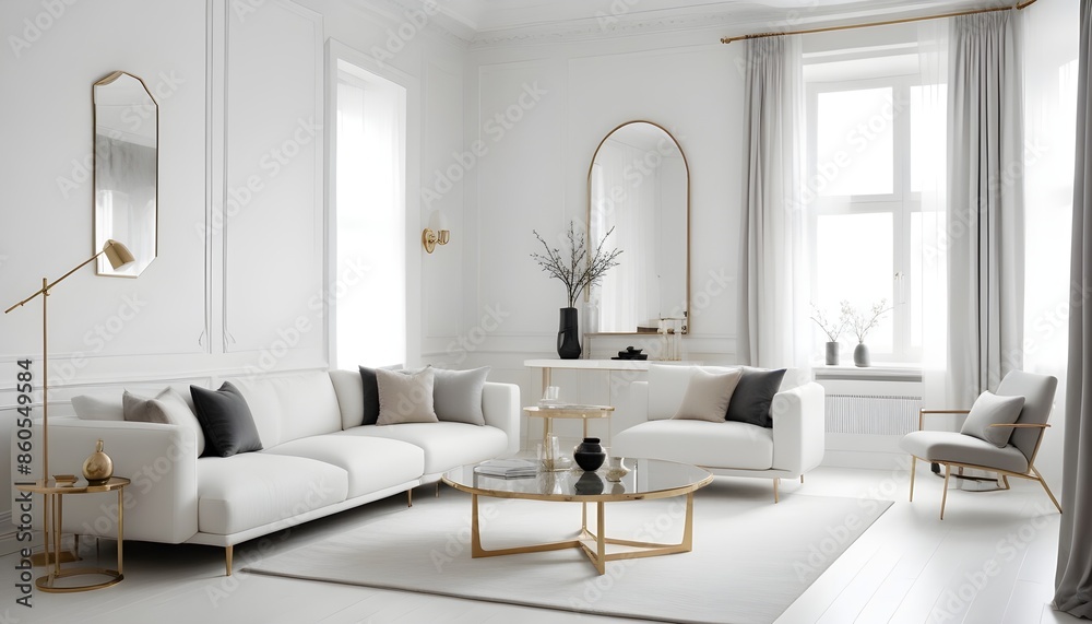 Fototapeta premium white and gold theme modern interior design