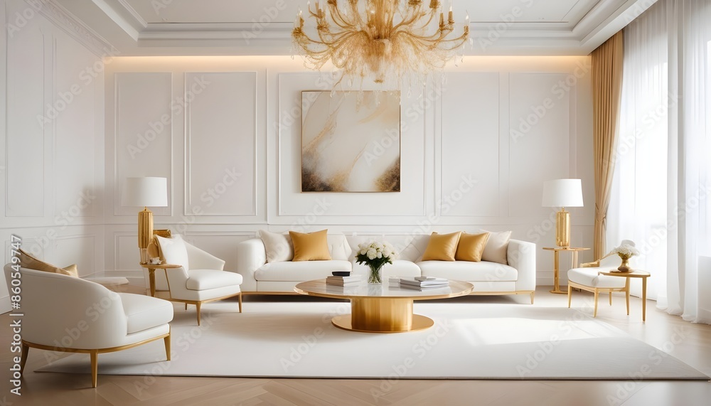 Fototapeta premium white and gold theme modern interior design