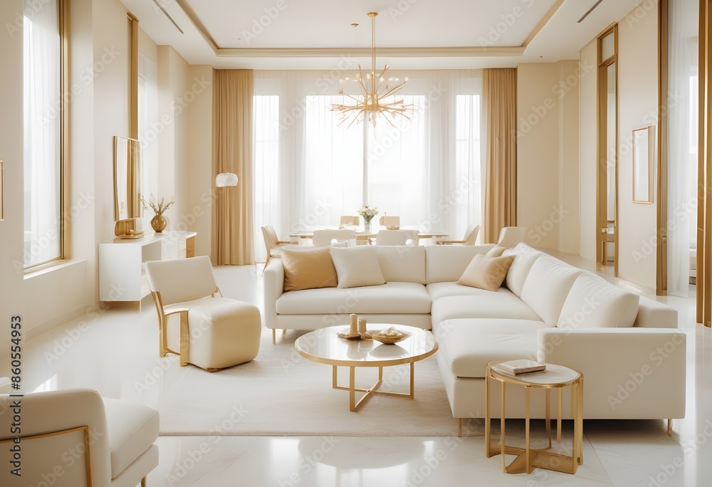 Fototapeta premium white and gold theme modern interior design