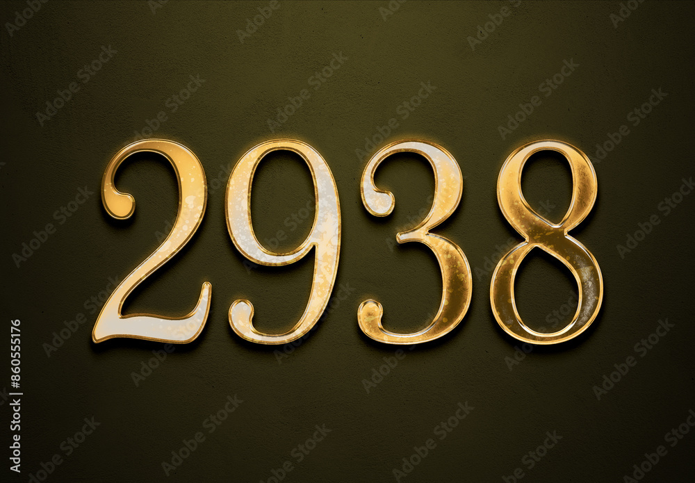 Old gold effect of 2938 number with 3D glossy style Mockup. Old gold effect of 2938 number with 3D glossy style Mockup.