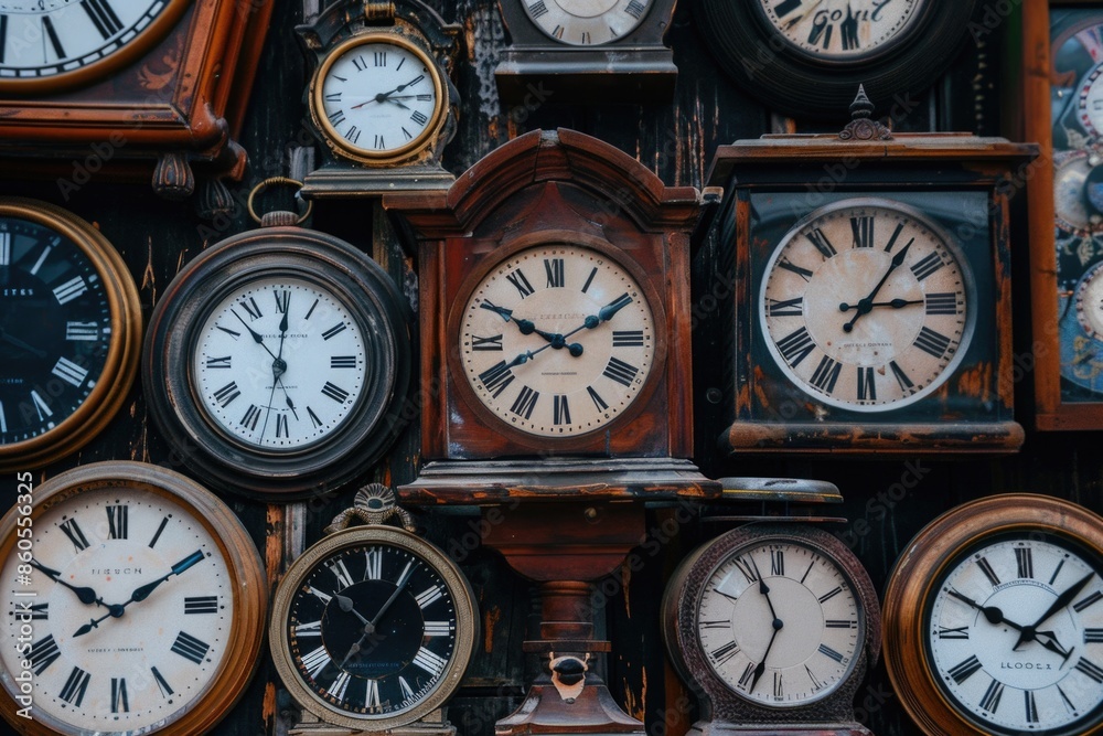 Fototapeta premium A collection of clocks with Roman numerals on them