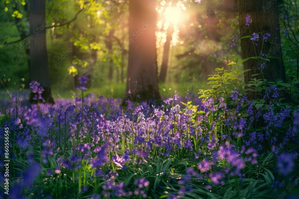 Naklejka premium purple flower field in forest