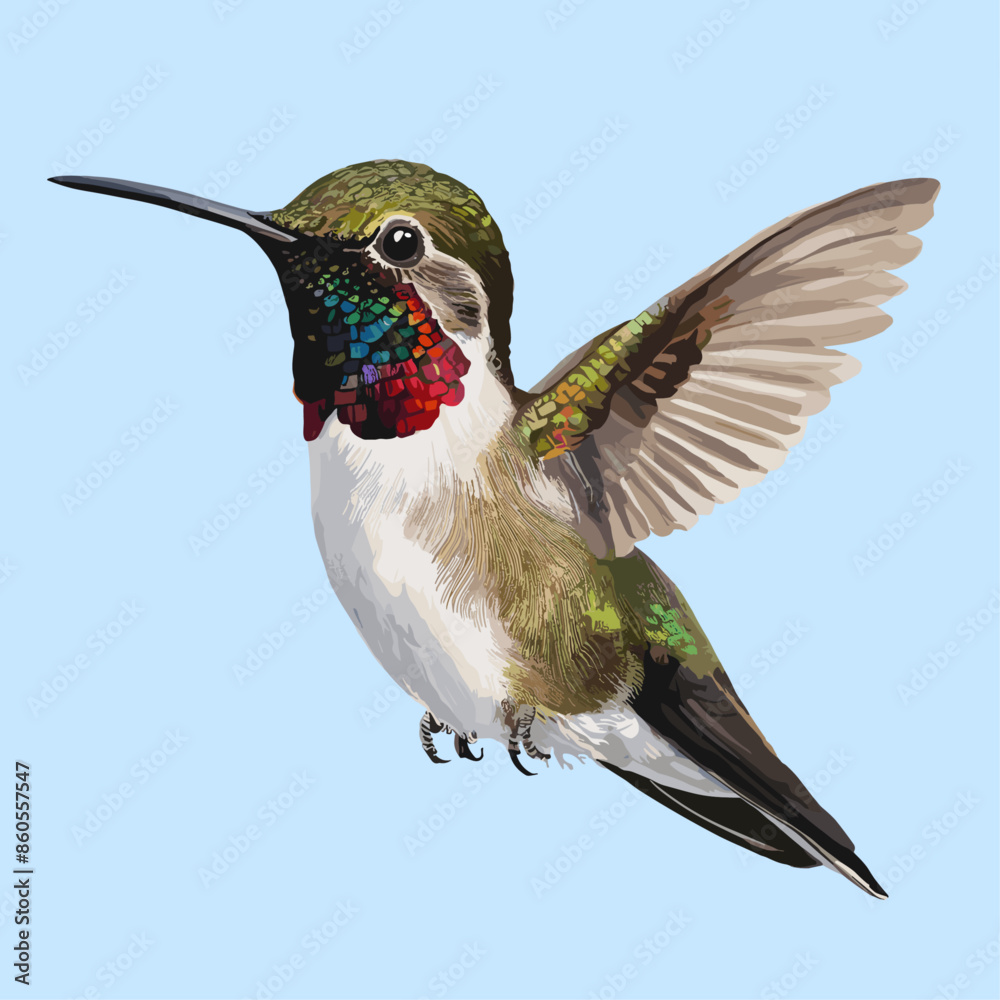 Fototapeta premium Hummingbird, vector illustration of paradise hummingbird bird, Hummingbirds isolated, Hummingbird flower, isolated background 