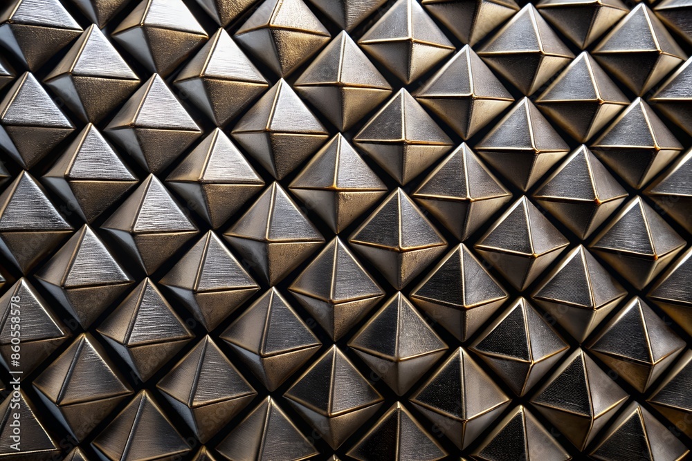 Metallic Pyramid Tile Wall Pattern. Generative AI Metallic Pyramid Tile Wall Pattern. Generative AI