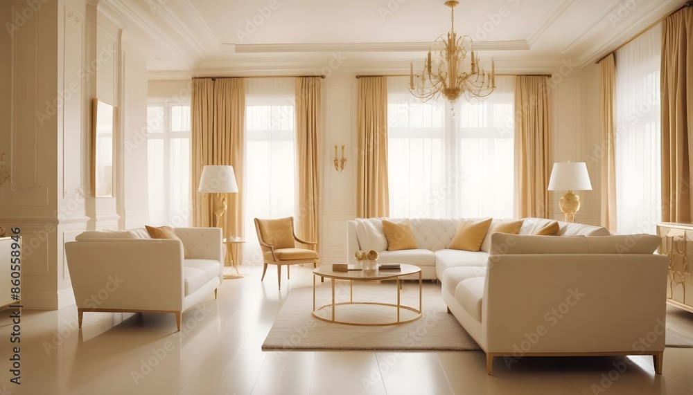 Fototapeta premium white and gold theme modern interior design