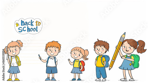 copy space, kids holding a big pencil, tekst 