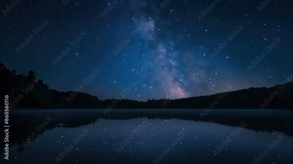 Fototapeta premium a starry night sky reflected in a tranquil lake