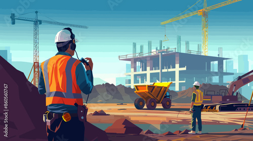 Construction site conveys a sense of productivity and development within the construction industry.