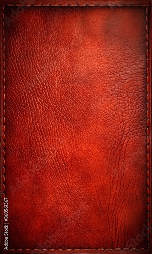 Red Leather Texture With Stitched Border. Generative AI