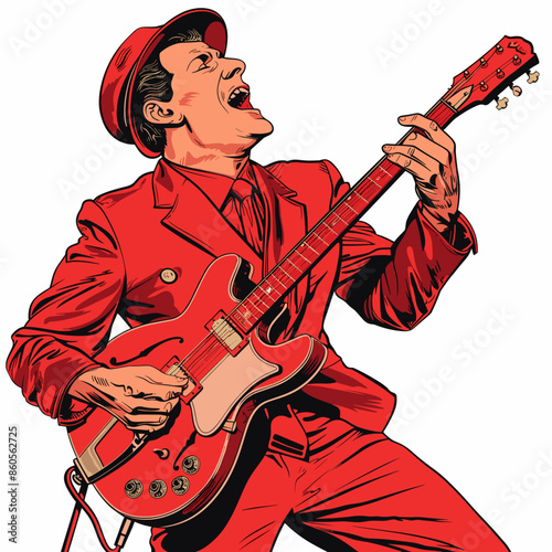 Rock guitarist Pop art retro vector illustration kitsch vintage 50s