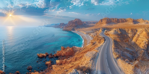 Wallpaper Mural Scenic Coastal Road With Azure Water and Desert Mountains Torontodigital.ca