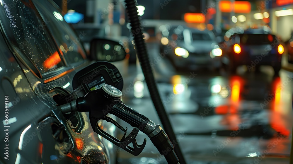 Car Fuel Nozzle at Gas Station Pump Car Fuel Nozzle at Gas Station Pump