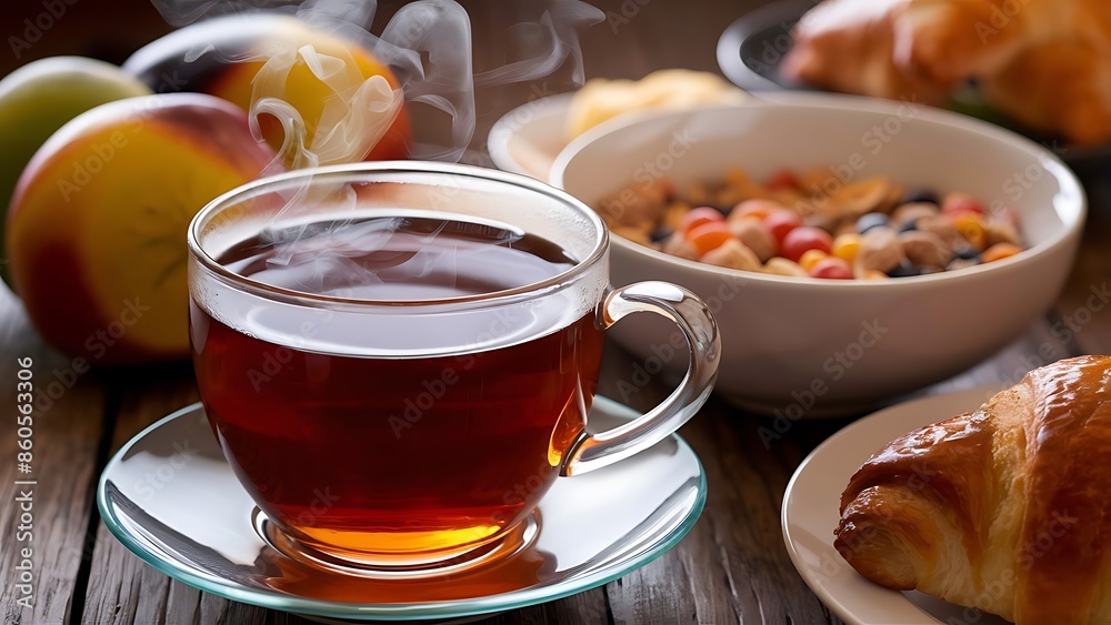 Freshly brewed tea hot drink morning breakfast natural product Freshly brewed tea hot drink morning breakfast natural product
