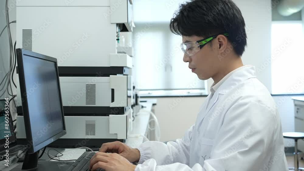 man doctor working on computer in lab man doctor working on computer in lab
