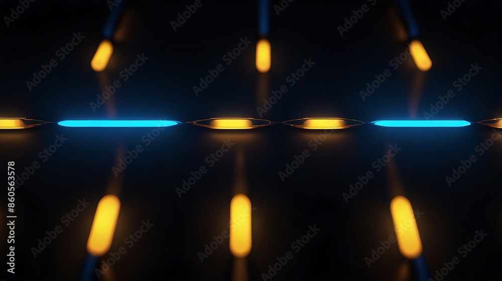 a symmetrical arrangement of glowing blue and orange lights against a dark background, creating an aesthetically pleasing and modern abstract pattern a symmetrical arrangement of glowing blue and orange lights against a dark background, creating an aesthetically pleasing and modern abstract pattern