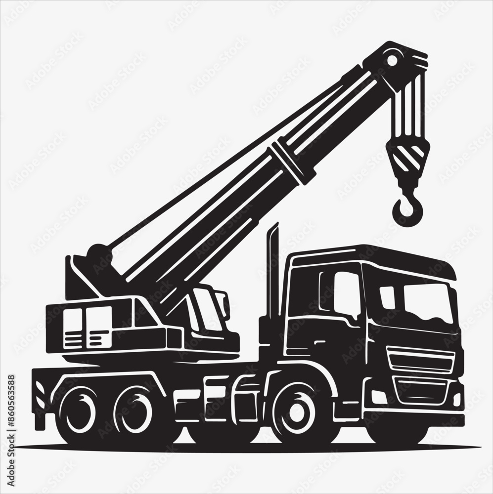 mobile crane truck silhouette vector illustration on a White Background mobile crane truck silhouette vector illustration on a White Background