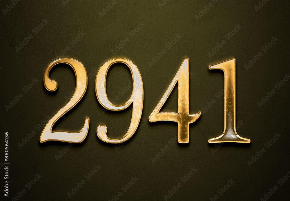 Old gold effect of 2941 number with 3D glossy style Mockup. Old gold effect of 2941 number with 3D glossy style Mockup.