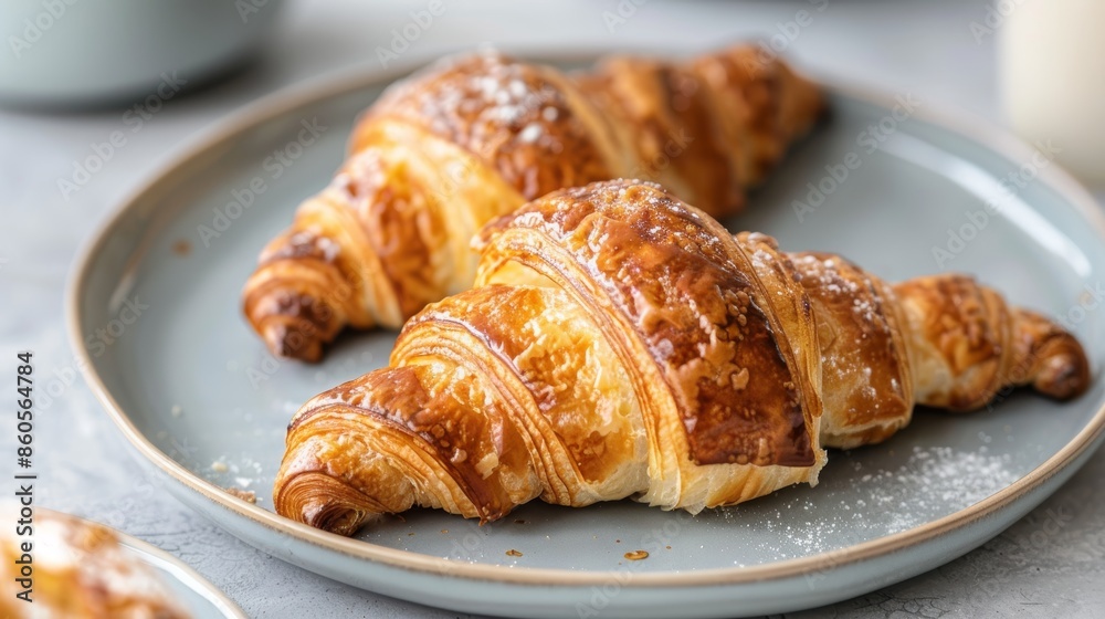 Fresh Croissants on a Plate for Breakfast Generative AI