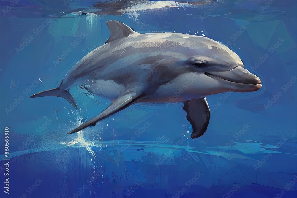 Fototapeta premium Dolphin in oil digital painting style