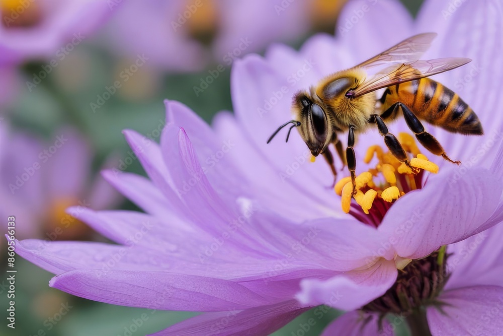 Bee on a purple flower. Close-up