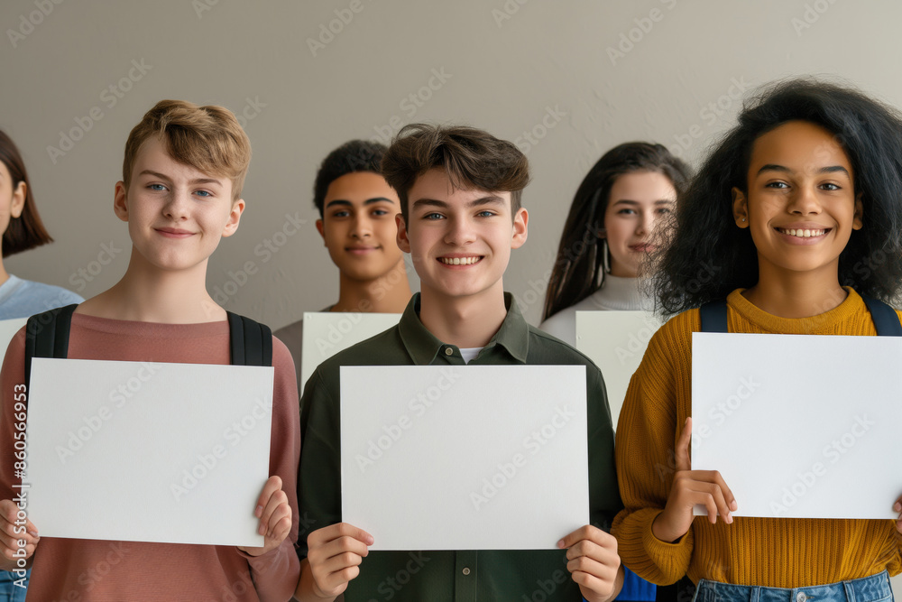 Young people smiling, holding signs, and sharing a fun team event snapshot.Perfect for visual content related to corporate events, employee engagement, and collaborative projects Young people smiling, holding signs, and sharing a fun team event snapshot.Perfect for visual content related to corporate events, employee engagement, and collaborative projects