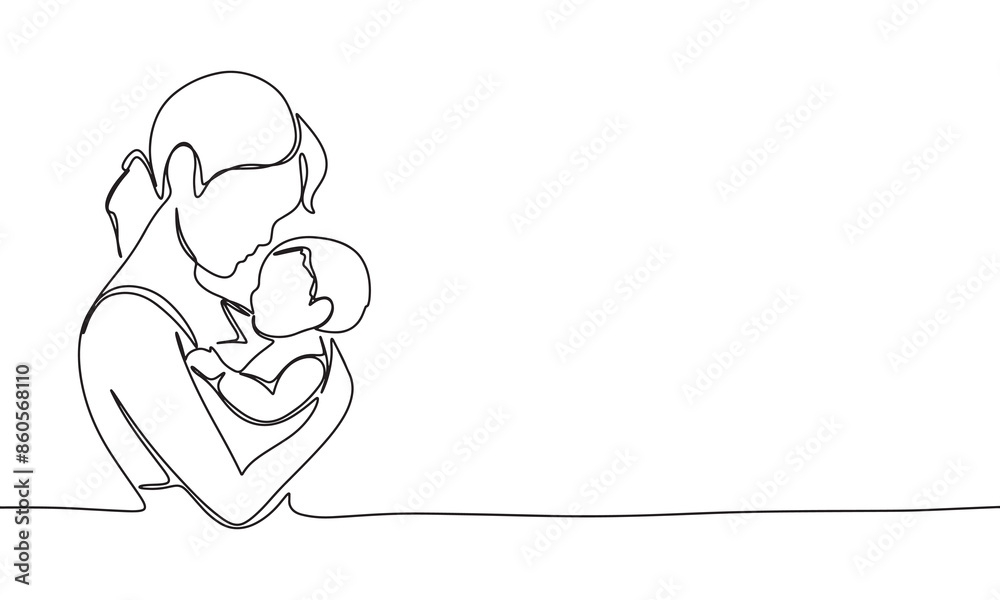 Mother and baby one line continuous. Mother and baby line art. Hand drawn vector art. Mother and baby one line continuous. Mother and baby line art. Hand drawn vector art.
