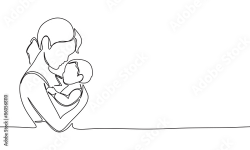 Mother and baby one line continuous. Mother and baby line art. Hand drawn vector art.