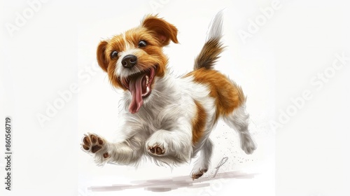 Happy cartoon style jack russell terrier dog on white background