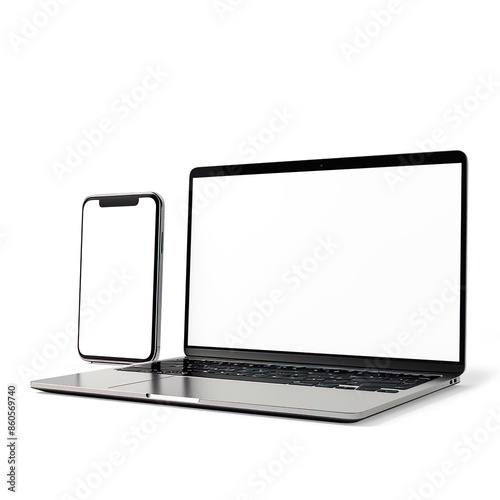 Laptop & Smartphone Devices with Transparent Screens on Transparent Background