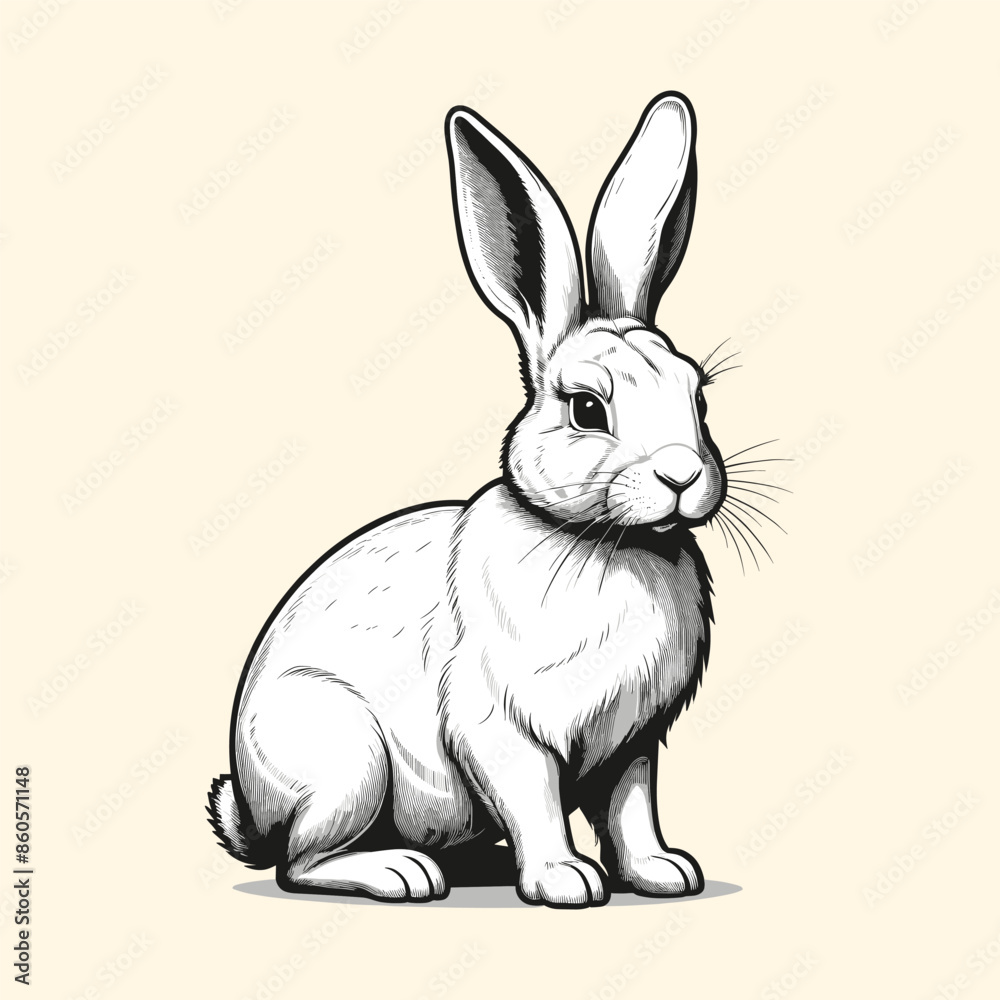 Detailed Rabbit Illustration in Black and White Detailed Rabbit Illustration in Black and White