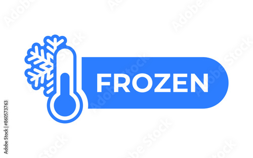 Frozen blue icon. Chilled product label. Thermometer symbol. Low temperature banner. Freezer sign. Keep in refrigerator vector illustration.
