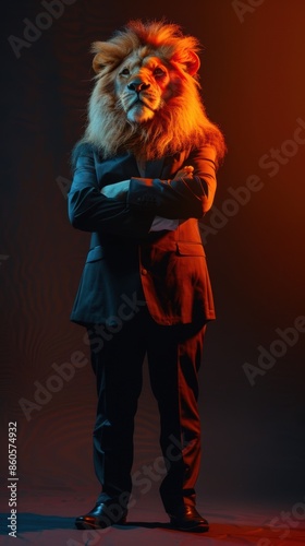 Lion in business suit portrait photo